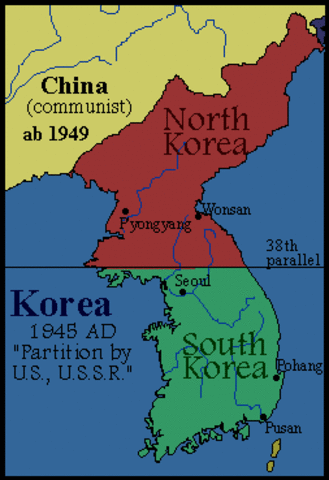 The pre-war division of the Korean Peninsula.